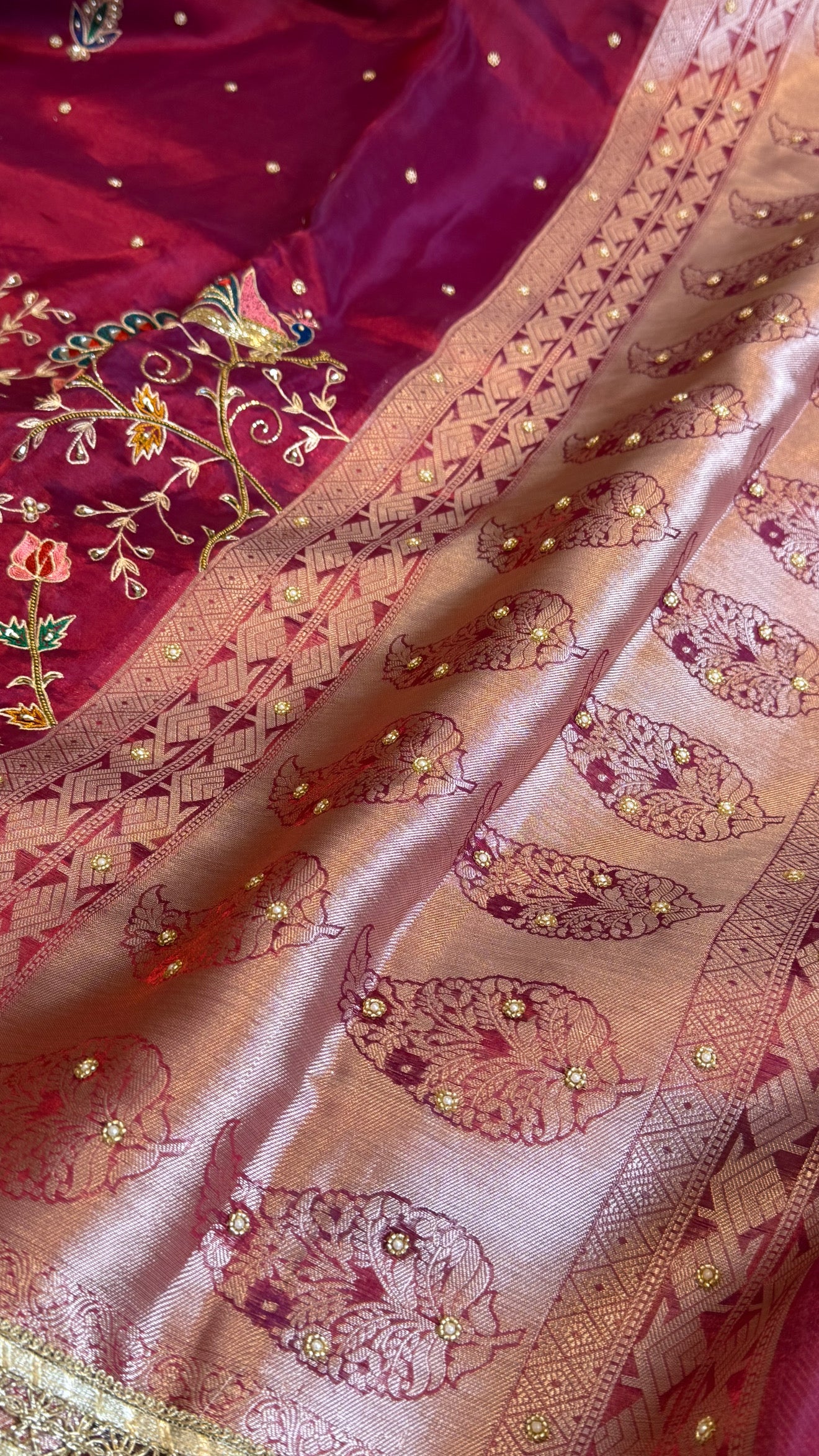 Hathi , ghoda aur palki wali saree - Husn tissue silk hand embroidered saree